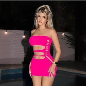 Women’s Lingerie Sexy Strapless in Vibrant Pink Cut-Out Front Back and Sides